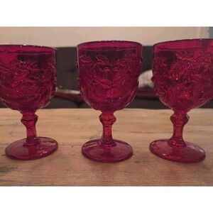 Vintage L.G. Wright / Fenton Glass Wild Rose Madonna Inn Red Set Of 3